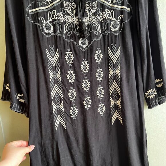 Monoreno Black White Embroidered Tunic Dress Tassel Boho Lightweight - Small - Picture 3 of 8